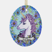 Blue Daisy Unicorn Keramik Ornament (Rechts)
