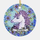 Blue Daisy Unicorn Keramik Ornament (Vorne)