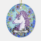 Blue Daisy Unicorn Keramik Ornament (Links)