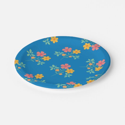 Blue Daisy Vintag Bouquet Pattern Pappteller (Schrägansicht)