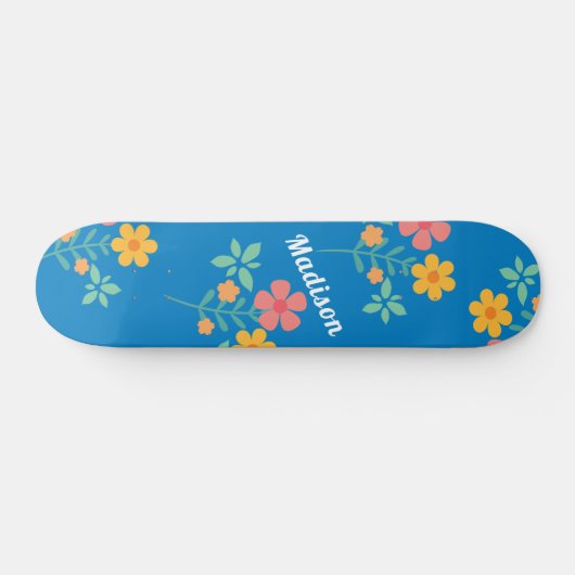 Blue Daisy Vintag Bouquet Pattern Skateboard (Horizontal)