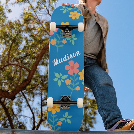 Blue Daisy Vintag Bouquet Pattern Skateboard