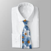Blue Daisy Watercolor Floral Pattern Krawatte (Gebunden)