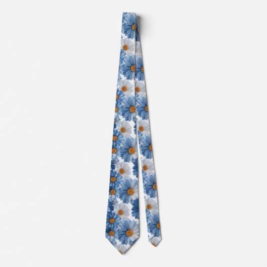 Blue Daisy Watercolor Floral Pattern Krawatte (Vorderseite)