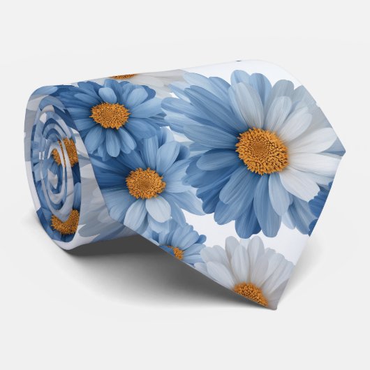 Blue Daisy Watercolor Floral Pattern Krawatte (Gerollt)