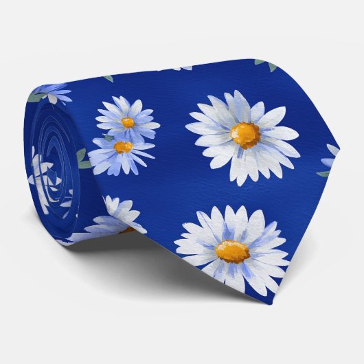 Blue Daisy Watercolor Floral Pattern Krawatte (Gerollt)