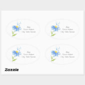 Blue Daisy Watercolor Labels Ovaler Aufkleber (Blatt)