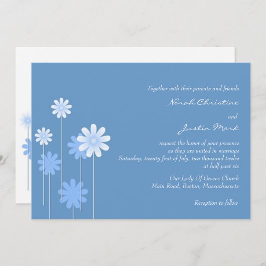 Blue Daisy Wedding Einladung (Vorne/Hinten)