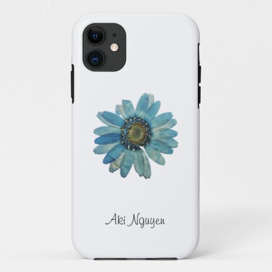 Blue Daisy Weißer Hintergrund mit Name ändern Case-Mate iPhone Hülle (Rückseite)