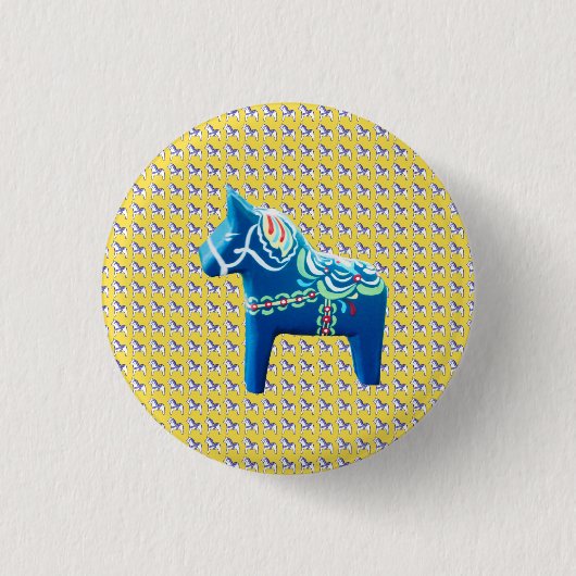 Blue Dala Horse Button (Vorderseite)