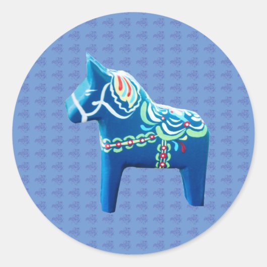 Blue Dala Horse Classic Round Sticker (Vorderseite)