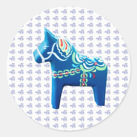 Blue Dala Horse Runder Aufkleber (Vorderseite)