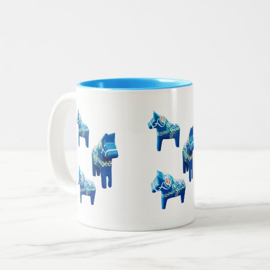 Blue Dala Pferde Zweifarbige Tasse (Vorderseite Links)