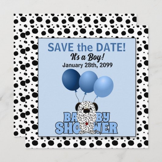 Blue Dalmatiner Boys Baby Dusche Save The Date (Vorne/Hinten)