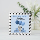Blue Dalmatiner Boys Baby Dusche Save The Date (Stehend Vorderseite)