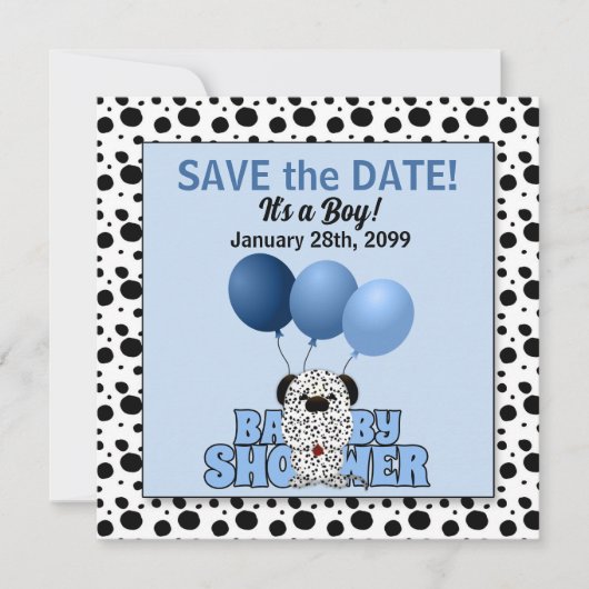 Blue Dalmatiner Boys Baby Dusche Save The Date (Vorderseite)