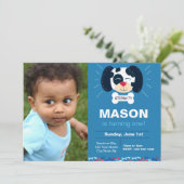 Blue Dalmatiner Geburtstag Einladung mit Foto (Stehend Vorderseite)