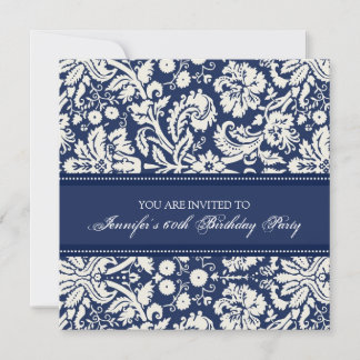 Blue Damask 60. Geburtstagsparty Einladungen