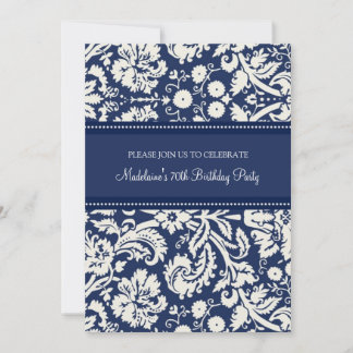 Blue Damask 70. Geburtstagsparty Einladungen