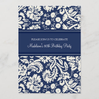 Blue Damask 80. Geburtstagsparty Einladungen