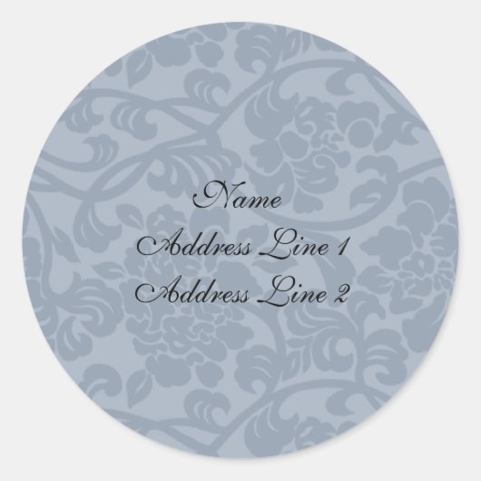Blue Damask Address Address Labels Runder Aufkleber (Vorderseite)