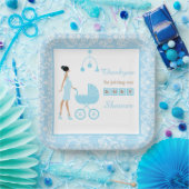 Blue Damask Afroamerikanerin Babydusche Pappteller (Party)