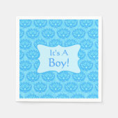 Blue Damask Baby's a Boy Ankündigung Serviette (Vorderseite)