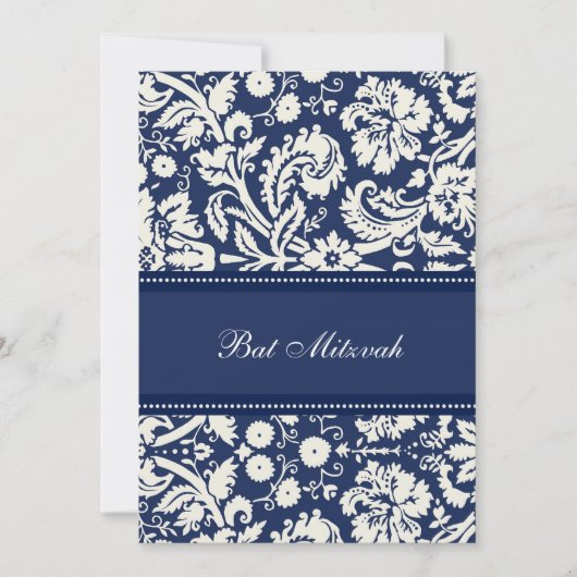 Blue Damask Bat Mitzvah Einladungen (Vorderseite)
