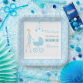 Blue Damask Blonde Woman Baby Dusche Pappteller (Party)