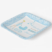 Blue Damask Blonde Woman Baby Dusche Pappteller (Gewinkelt)