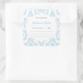 Blue Damask Book Baby Dusche Buchzeichen Label Quadratischer Aufkleber (Tasche)