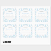Blue Damask Book Baby Dusche Buchzeichen Label Quadratischer Aufkleber (Blatt)