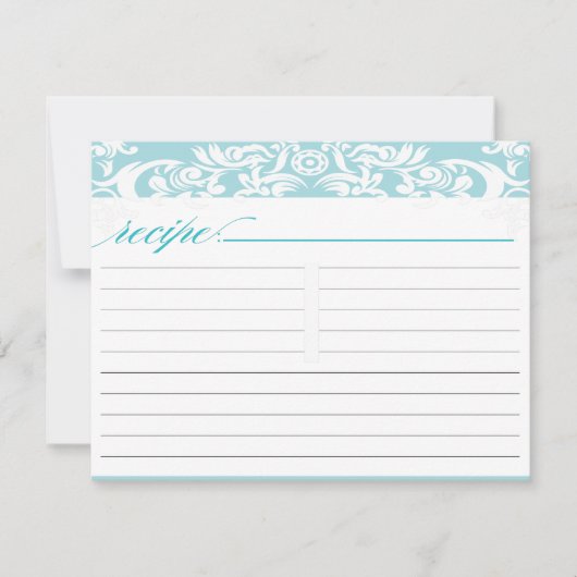 Blue Damask Brautparty Rezept Card (Vorderseite)