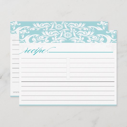 Blue Damask Brautparty Rezept Card (Vorne/Hinten)