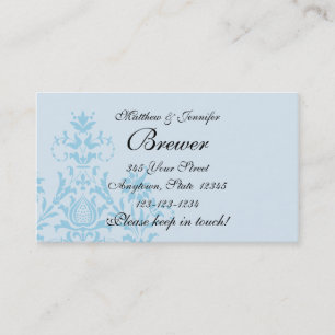 Blue Damask Bridge & Groom Contact Information Car Telefonnummerkarte