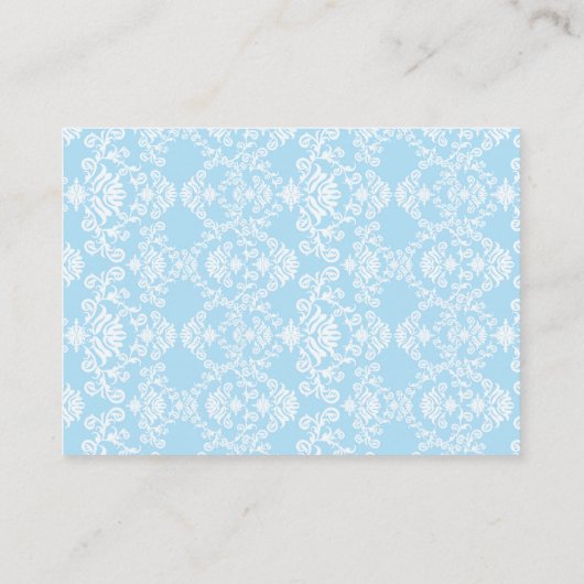 Blue Damask Brünett Frauenbaby-Dusche Begleitkarte (Rückseite)