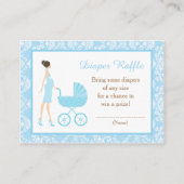 Blue Damask Brünett Frauenbaby-Dusche Begleitkarte (Vorderseite)