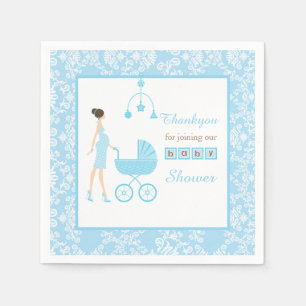 Blue Damask Brünett Frauenbaby-Dusche Serviette