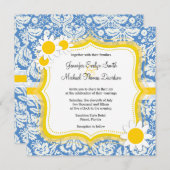 Blue Damask; Daisy Einladung (Vorne/Hinten)