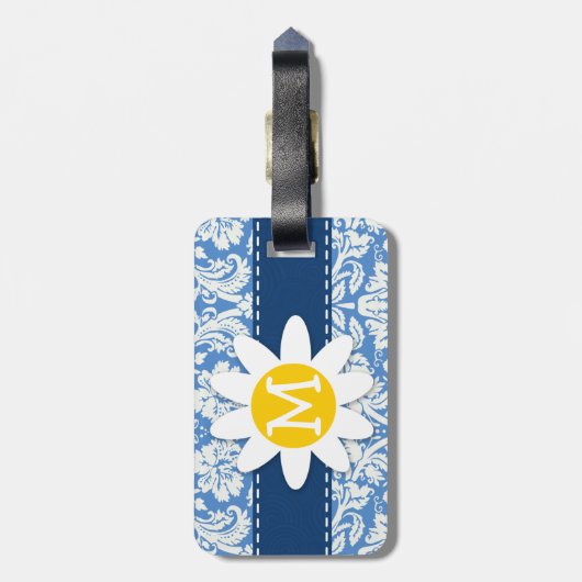 Blue Damask; Daisy Gepäckanhänger (Rückseite vertikal)