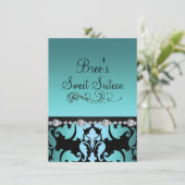 Blue Damask & Diamond Image Sweet 16 Einladen Einladung (Stehend Vorderseite)