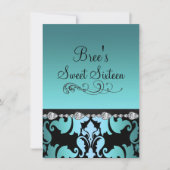 Blue Damask & Diamond Image Sweet 16 Einladen Einladung (Vorderseite)