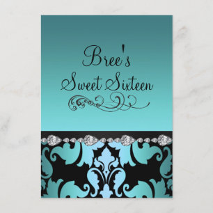 Blue Damask & Diamond Image Sweet 16 Einladen Einladung