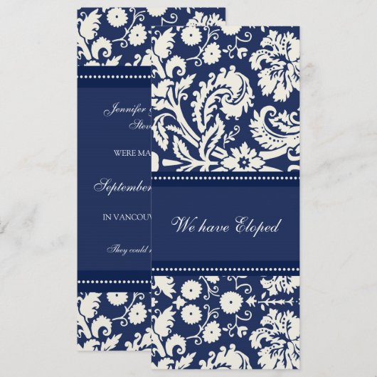 Blue Damask Elopunctions Cards Ankündigung (Vorne/Hinten)