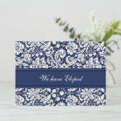 Blue Damask Elopunctions Cards Ankündigung (Stehend Vorderseite)