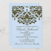 Blue Damask Formal Einführung Geburtsankündigung Ankündigung (Vorne/Hinten)