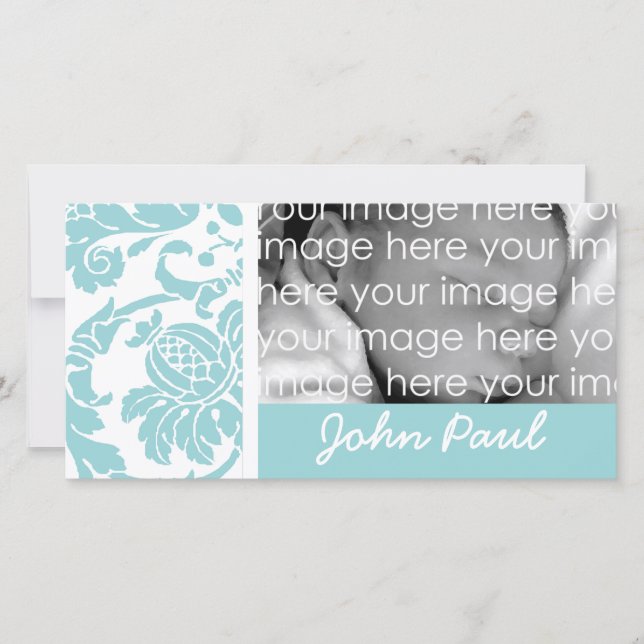 Blue Damask Foto Card (Vorderseite)