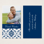 Blue Damask Foto Hochzeitsgetränk Gutschein (Vorne & Hinten)