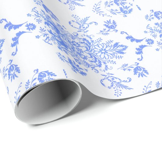 Blue Damask Geschenkpapier (Rolleneckpunkt)