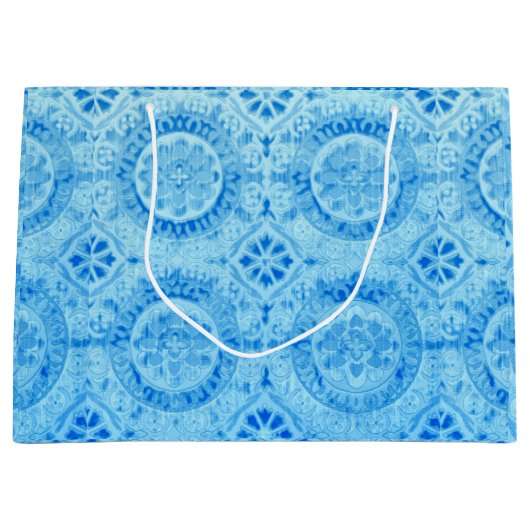 Blue Damask Geschenktasche Große Geschenktüte (Vorderseite)